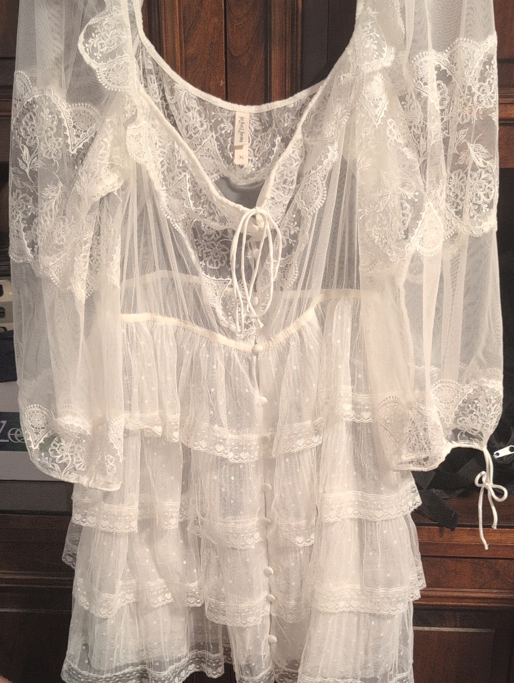 Victoria's Secret White Sheer Lace Tiered Ruffle Tunic